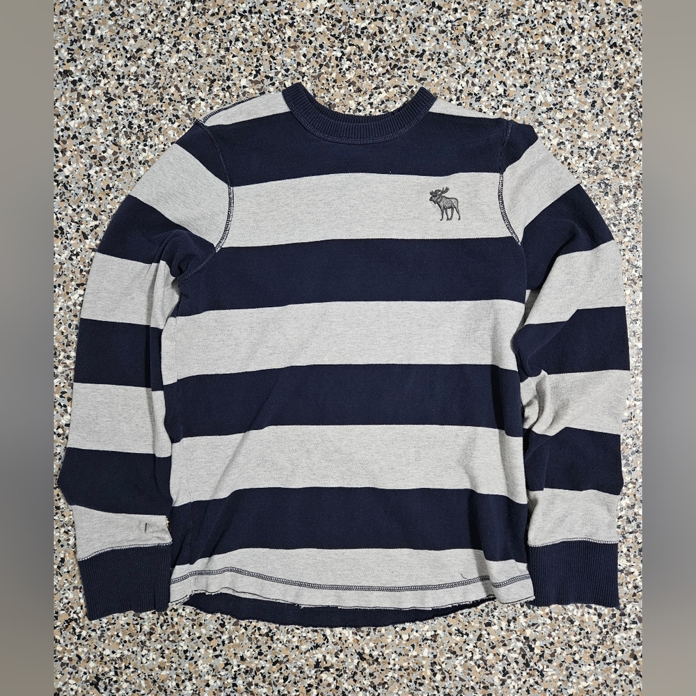 Vintage MENS XXL Muscle Abercrombie & Fitch Navy and Grey Striped Long Sleeve